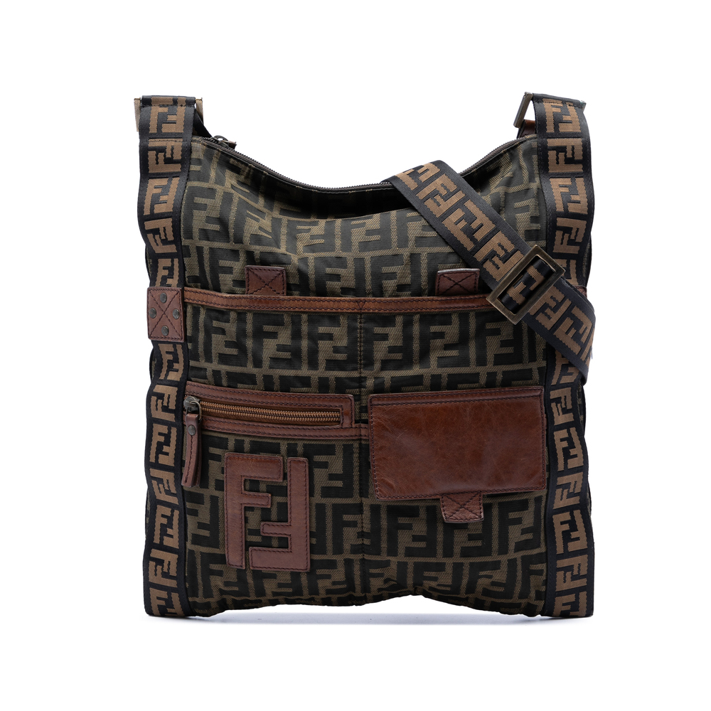 Pre-Loved Fendi Zucca Canvas FF Flat Messenger Bag